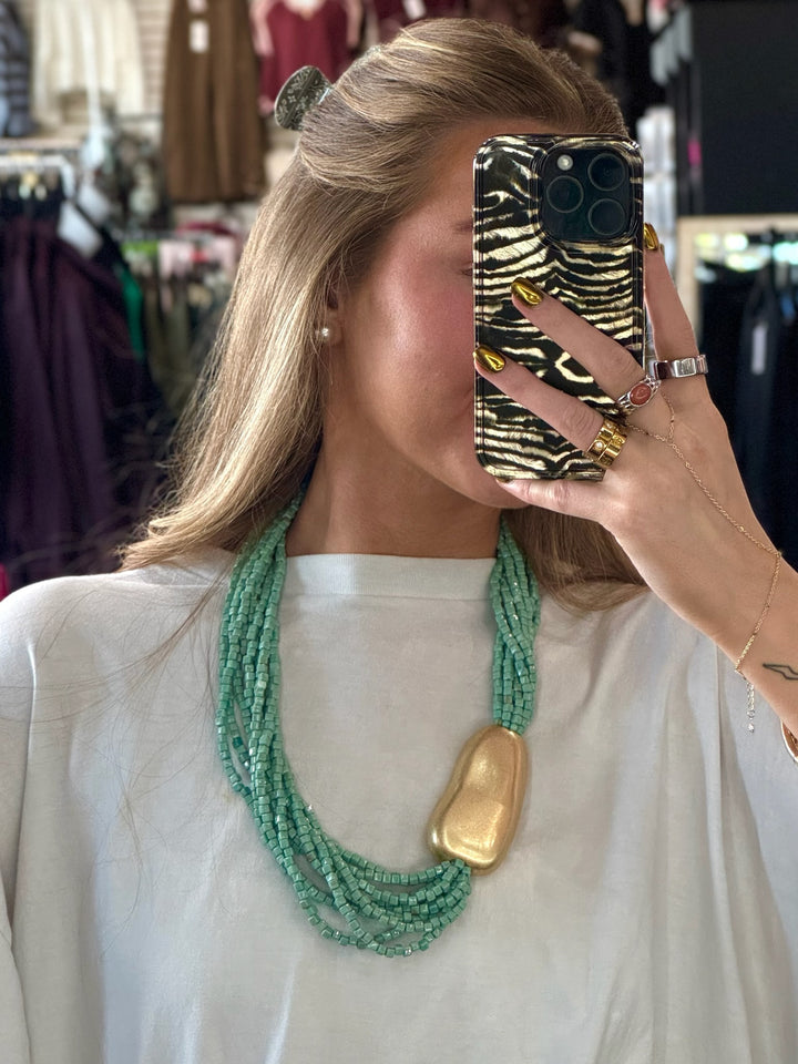 Aqua Multi Strand Beaded Necklace