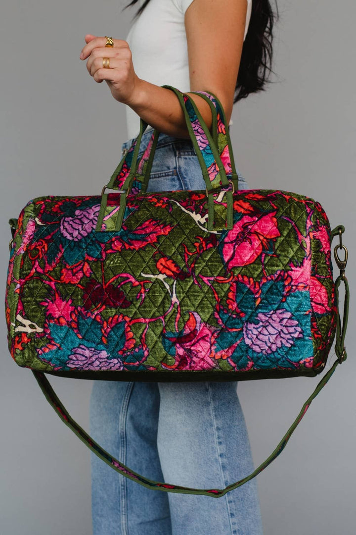Dk. Green &amp; Multicolored Floral Duffel