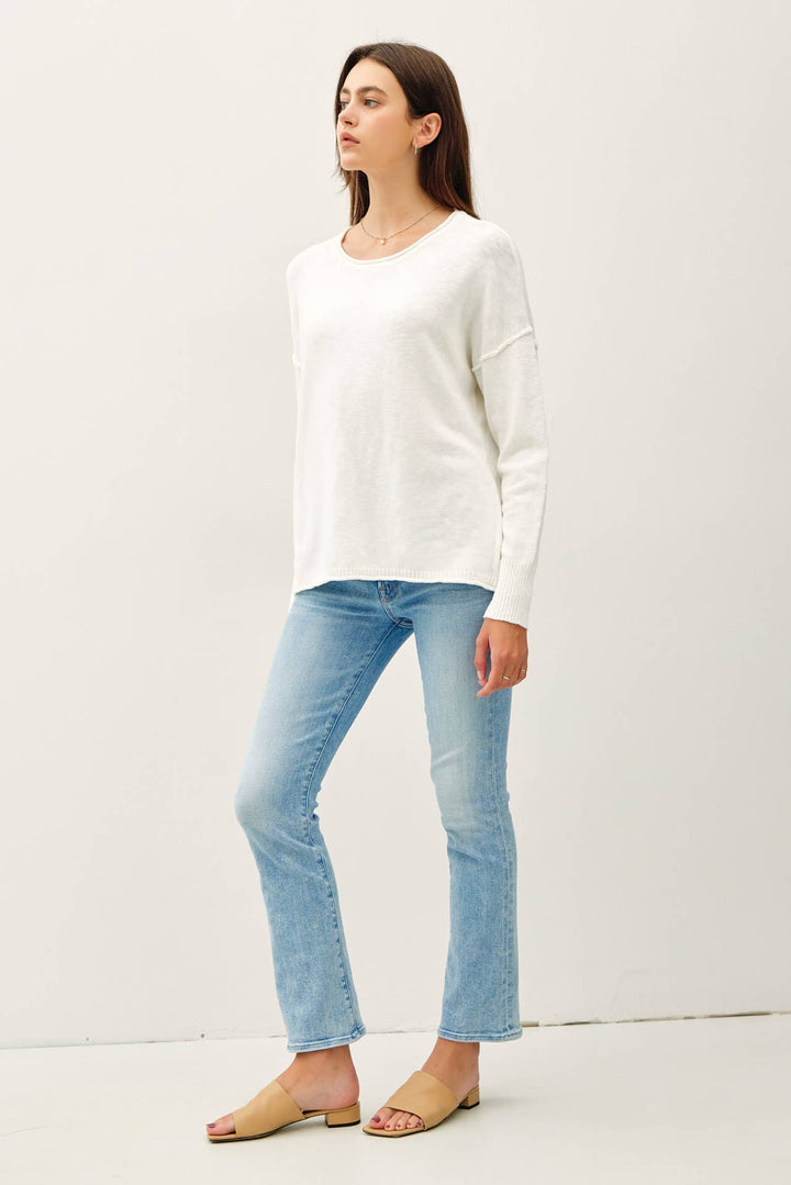 DROP SHOULDER SLUB PULLOVER SWEATER: Matcha / SM
