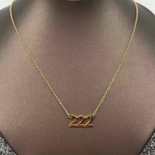 Lucky Numbers 18K Gold Plated Stainless Steel Necklace: 222