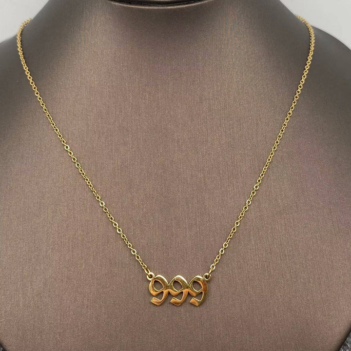 Lucky Numbers 18K Gold Plated Stainless Steel Necklace: 999