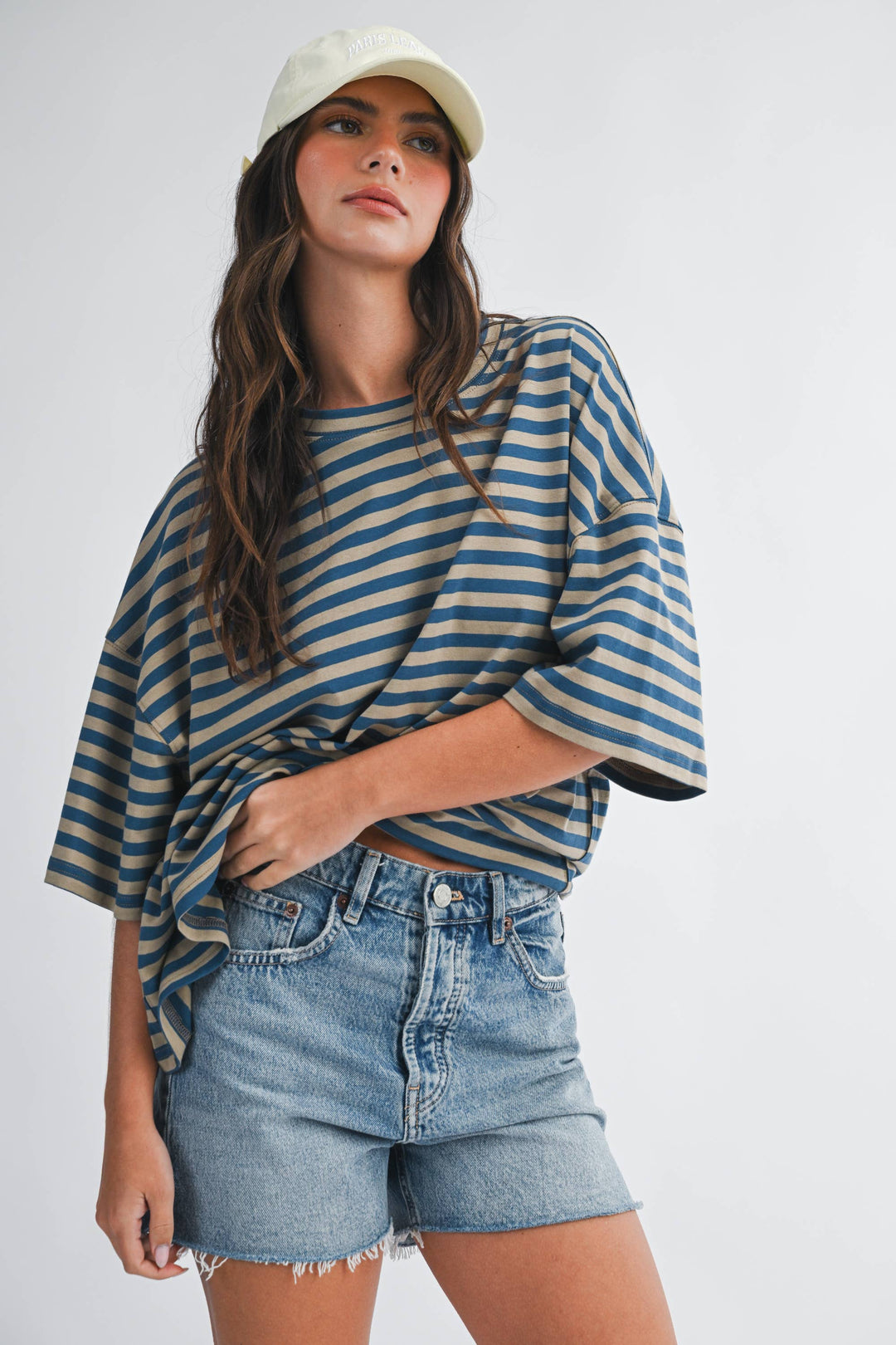 Tan/Blue Oversized Stripe Boyfriend Tee