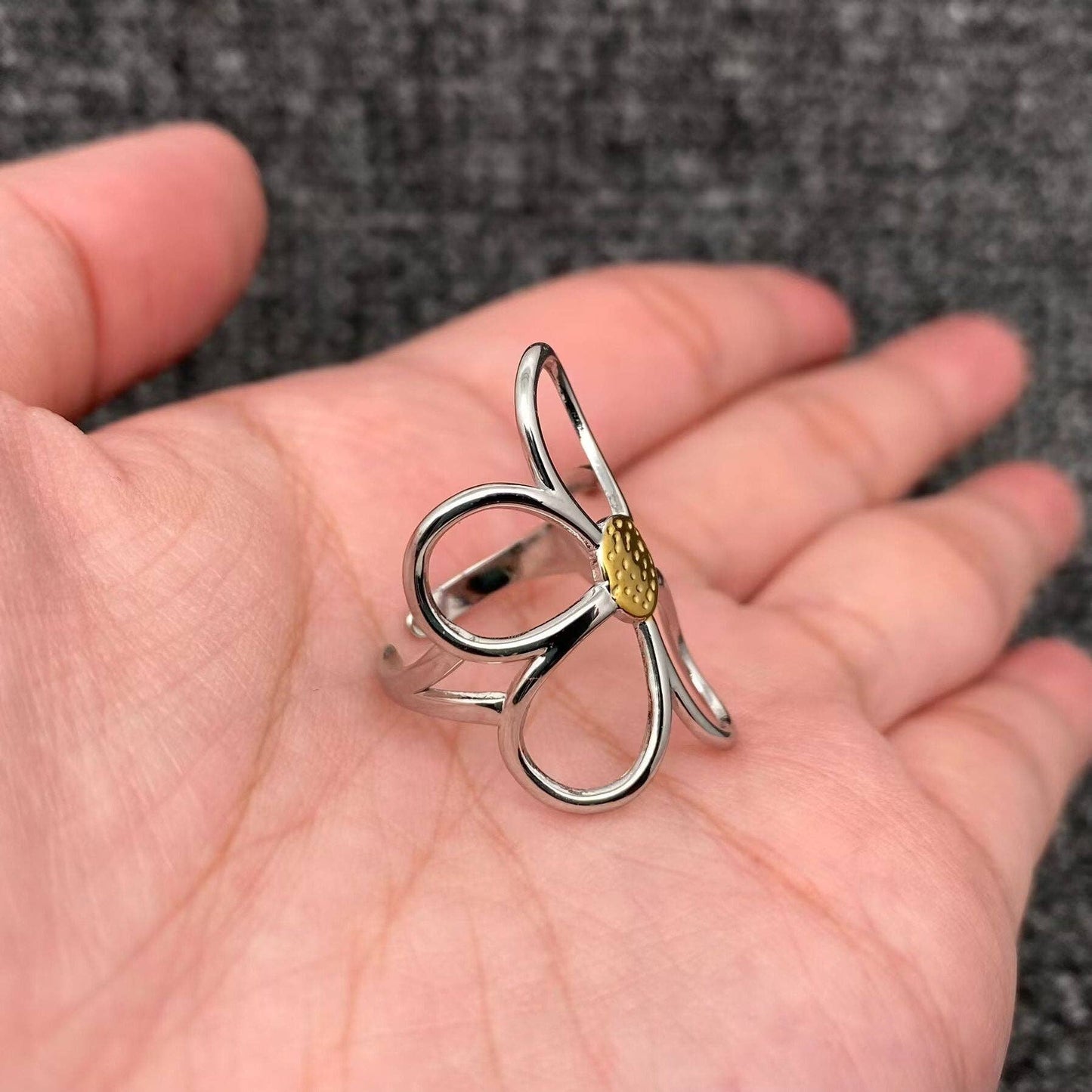 Hollow Flower 18K Gold Plated Stainless Steel Ring