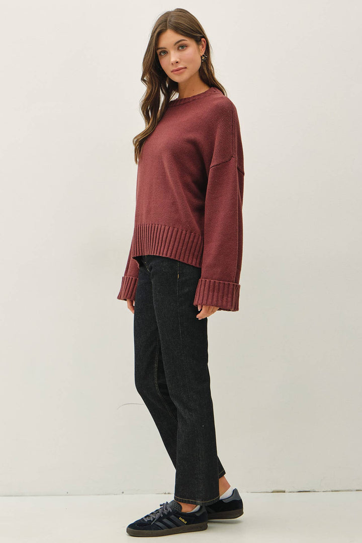 WIDE CUFF OVERSIZED SWEATER: LIME GREEN / M