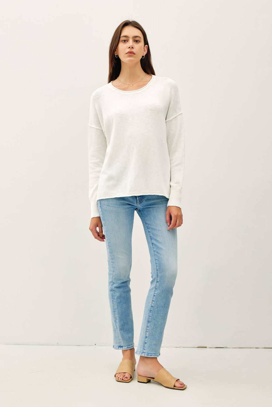 DROP SHOULDER SLUB PULLOVER SWEATER: Matcha / SM