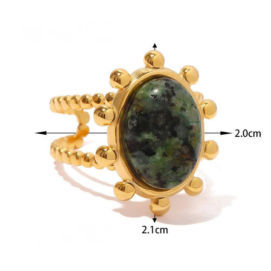 18K Gold Plated Green Oval w/ braided Rings