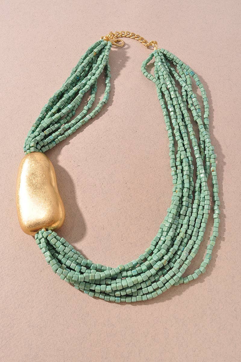Aqua Multi Strand Beaded Necklace