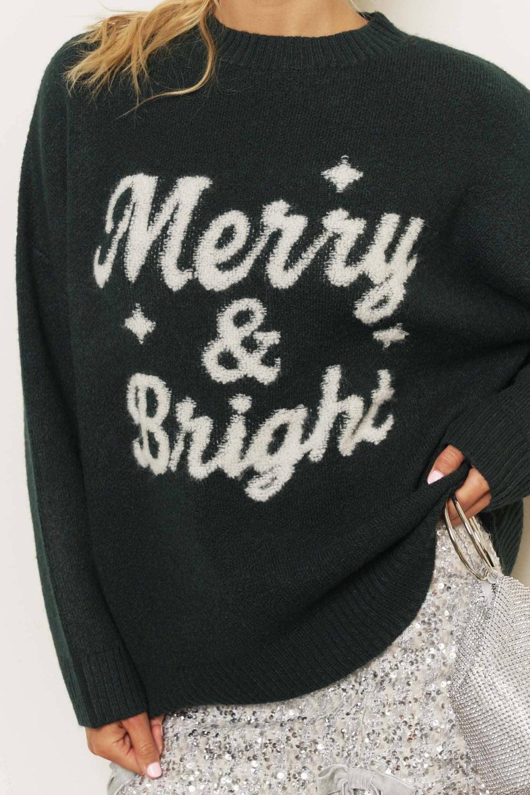 MERRY &amp; BRIGHT MOCK NECK SWEATER: HUNTER GREEN