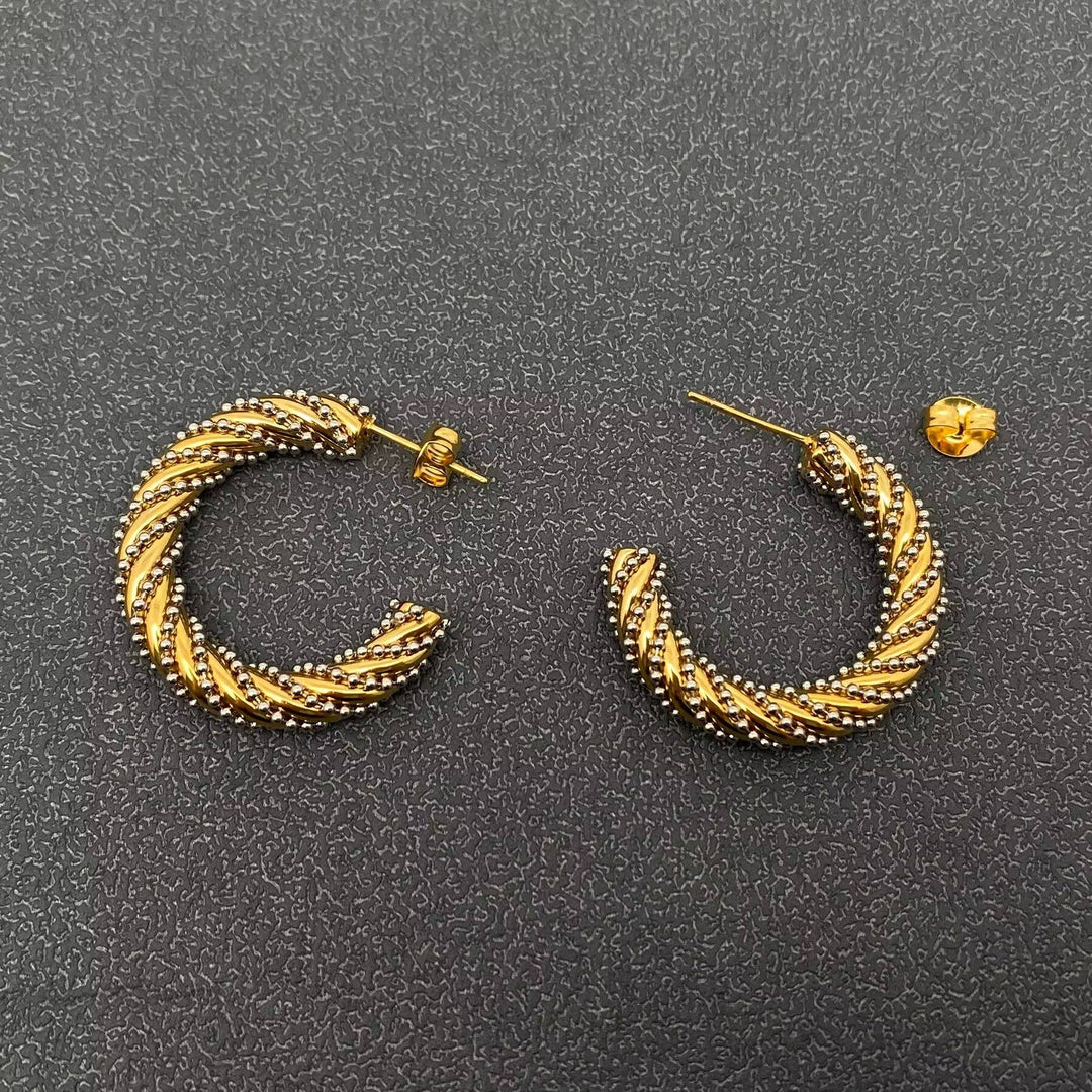 Steel Ball 18K Gold Plated Twist Hoop Earrings