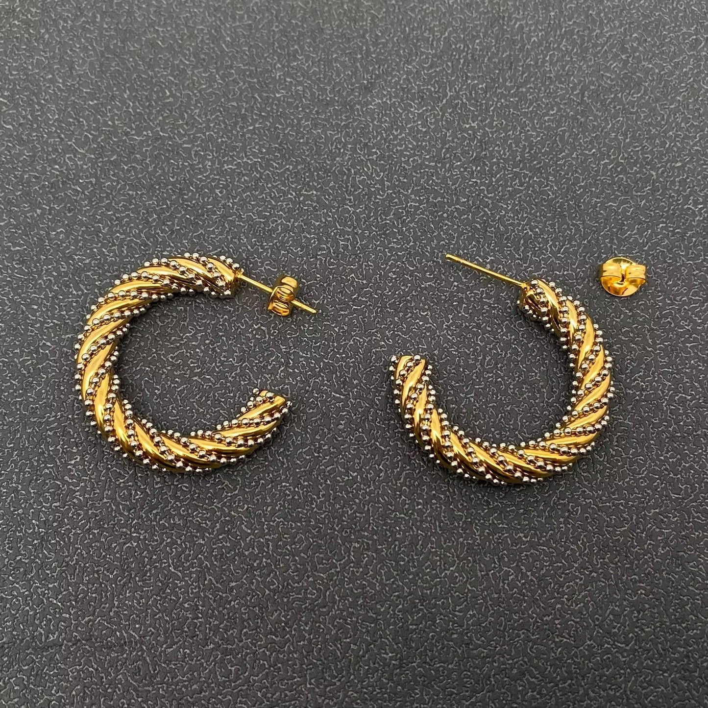 Steel Ball 18K Gold Plated Twist Hoop Earrings