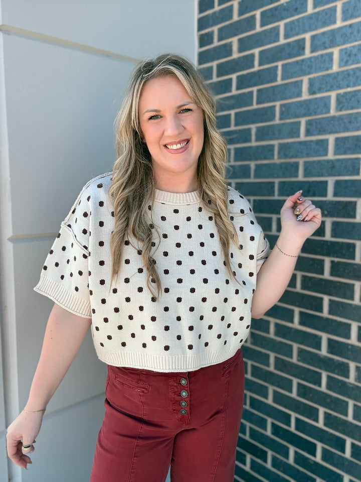 Cream/Brown Polka Dot Sweater