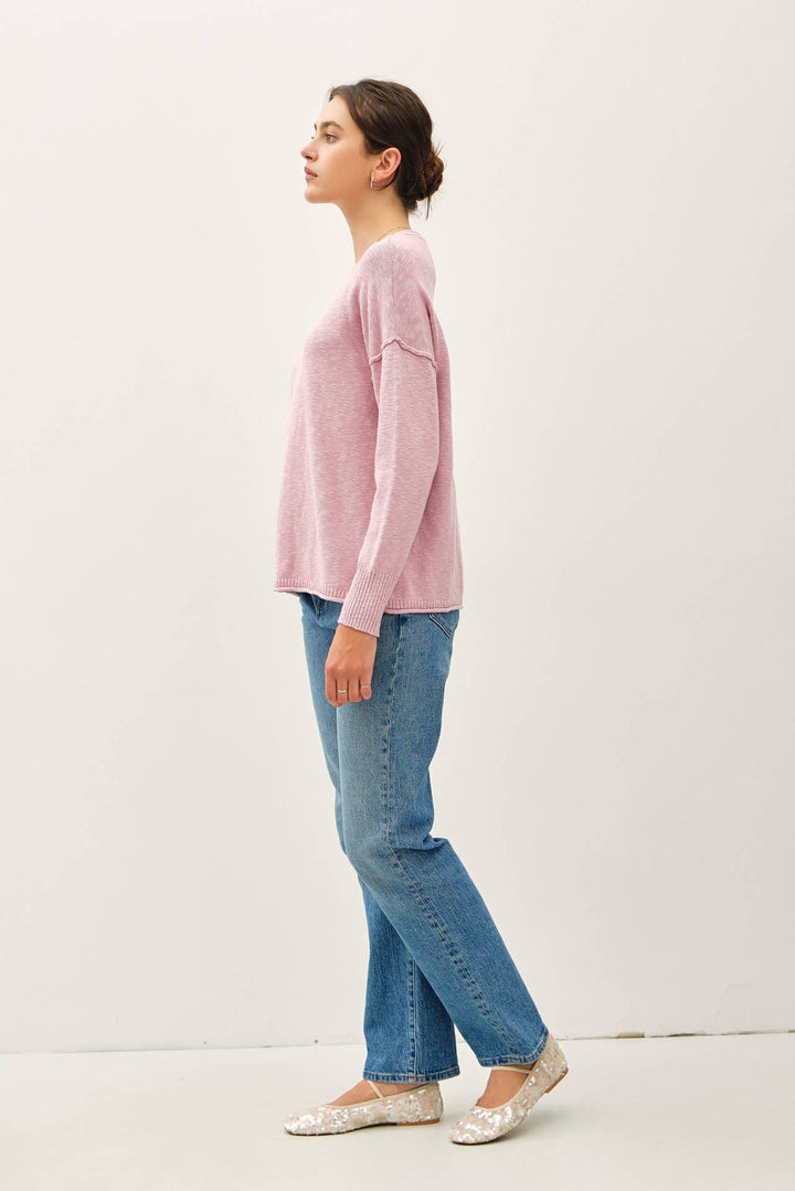 DROP SHOULDER SLUB PULLOVER SWEATER: Matcha / SM