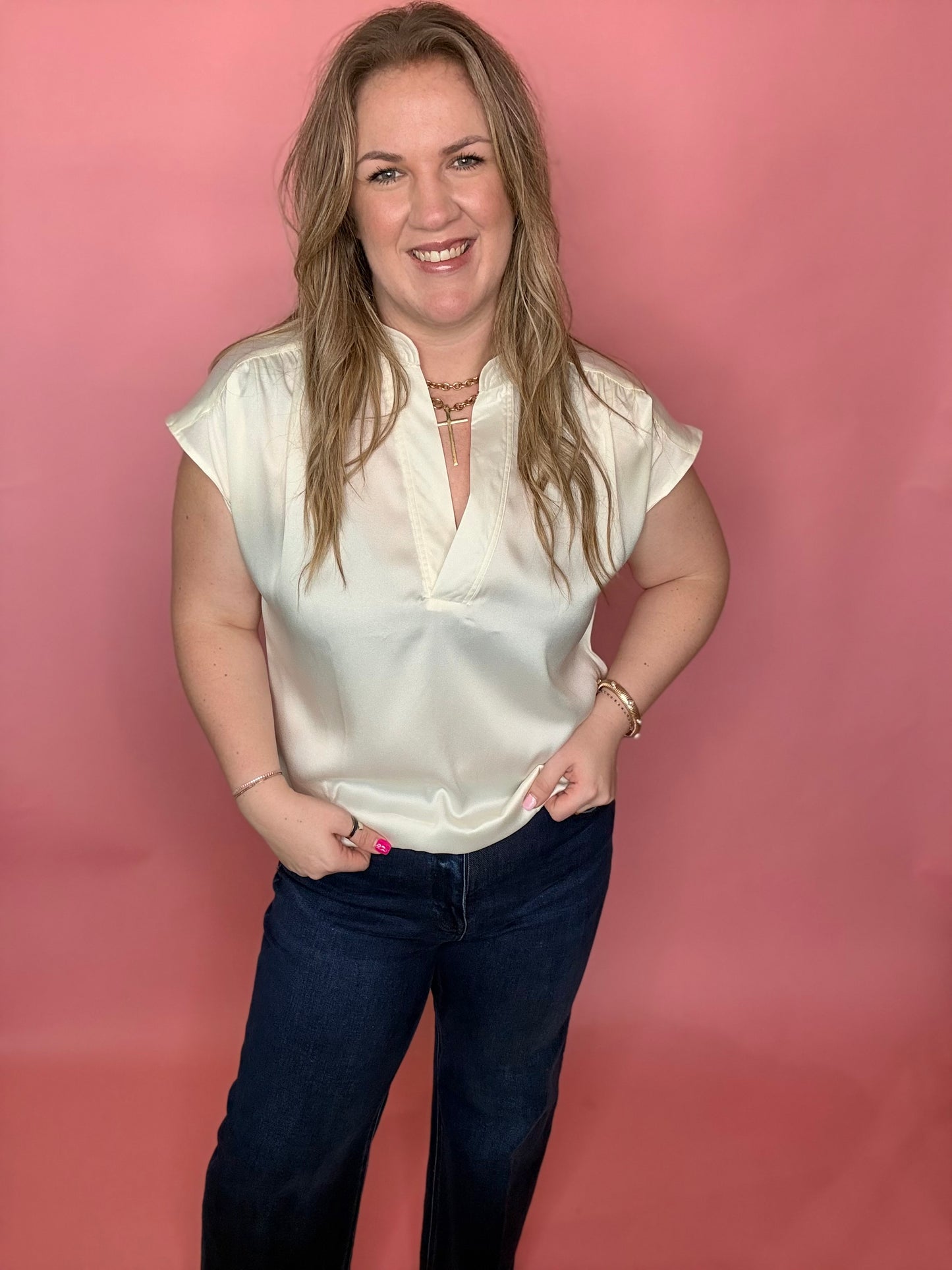 Cream Cap Sleeve Top