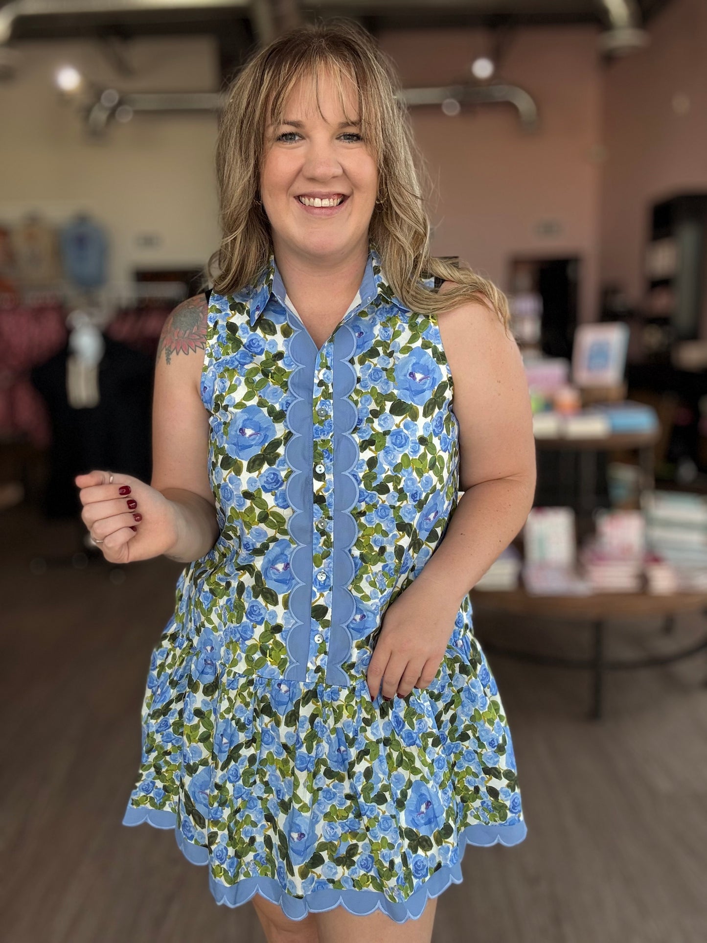 Blue/Green Floral Mini Dress