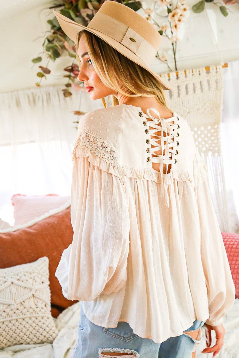 Lace-Up Back Detail Blouse