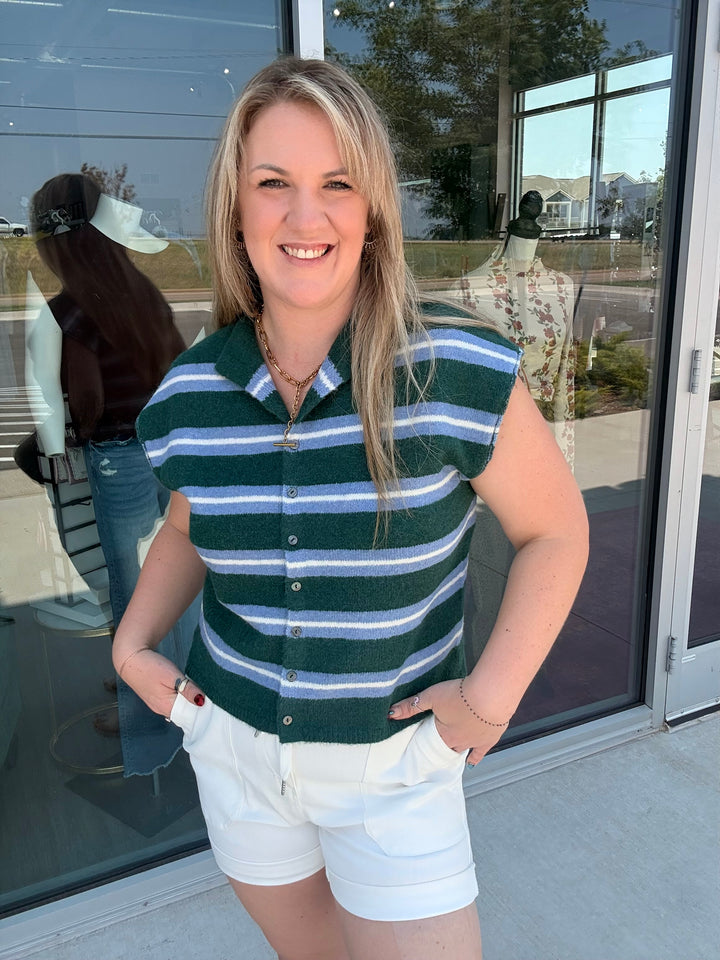 Blue/Green Stripe Sweater Top