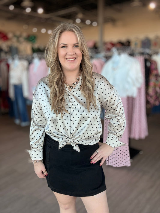 Cream Satin Polka Dot Blouse