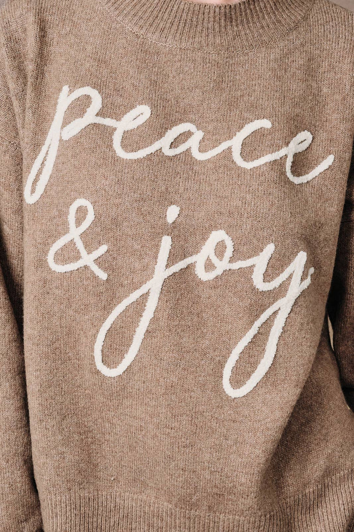 Mock Neck Long Sleeve Peace &amp; Joy Novelty Knit Sweater: Blue / L