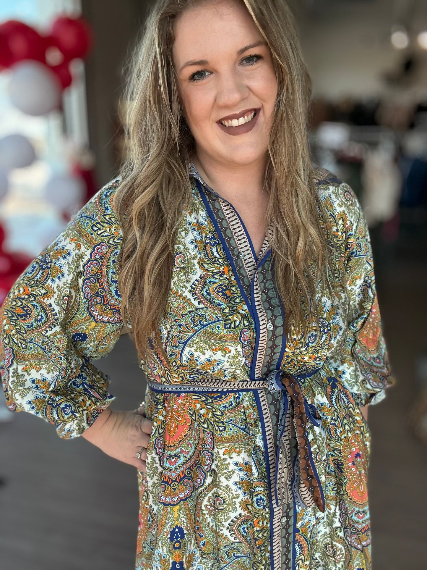 Navy Paisley Midi Dress