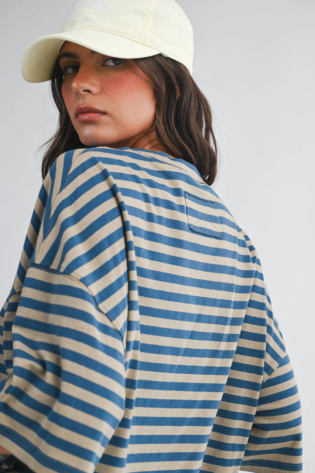 Tan/Blue Oversized Stripe Boyfriend Tee