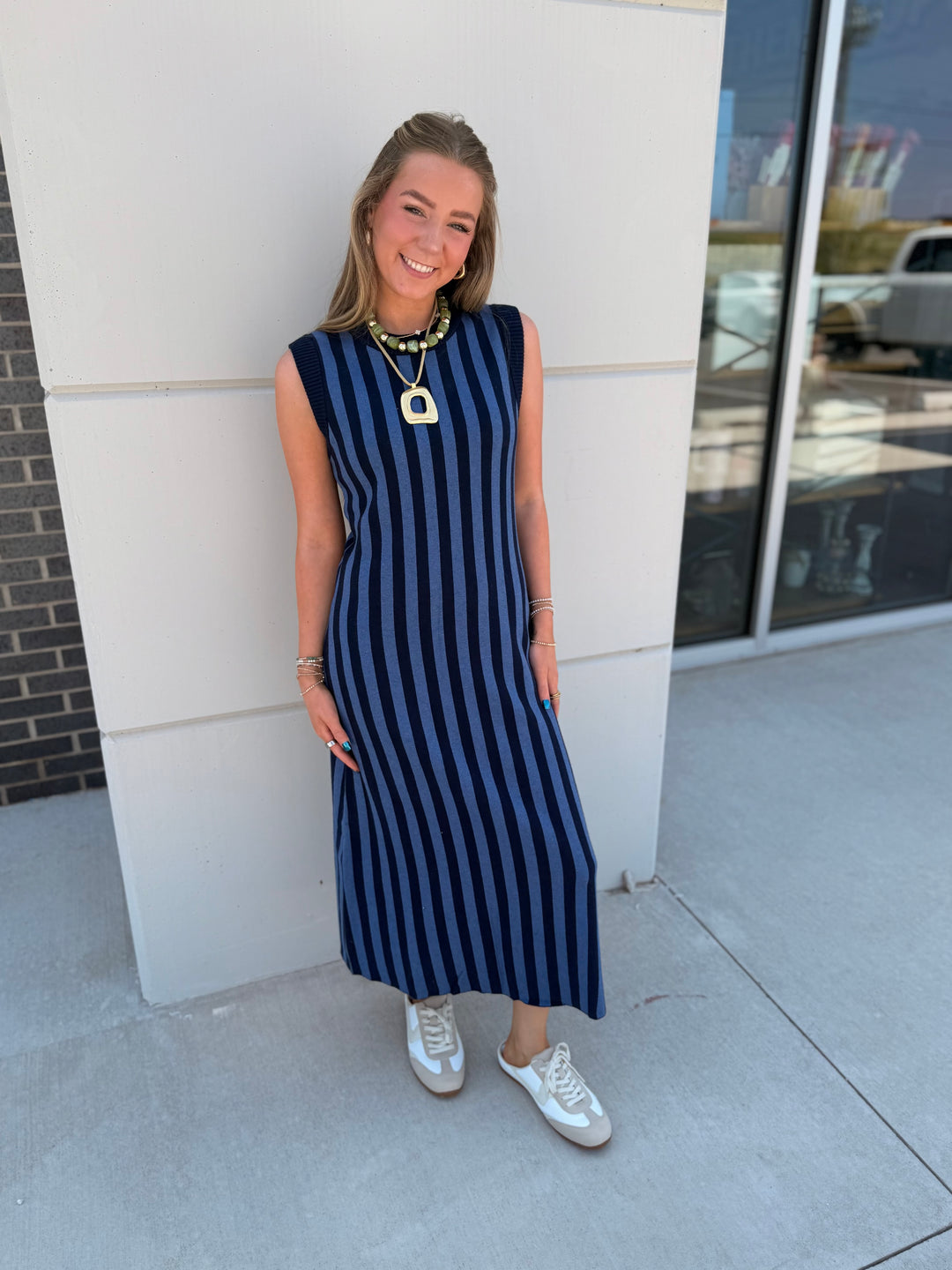 Navy Slate Stripe Dress