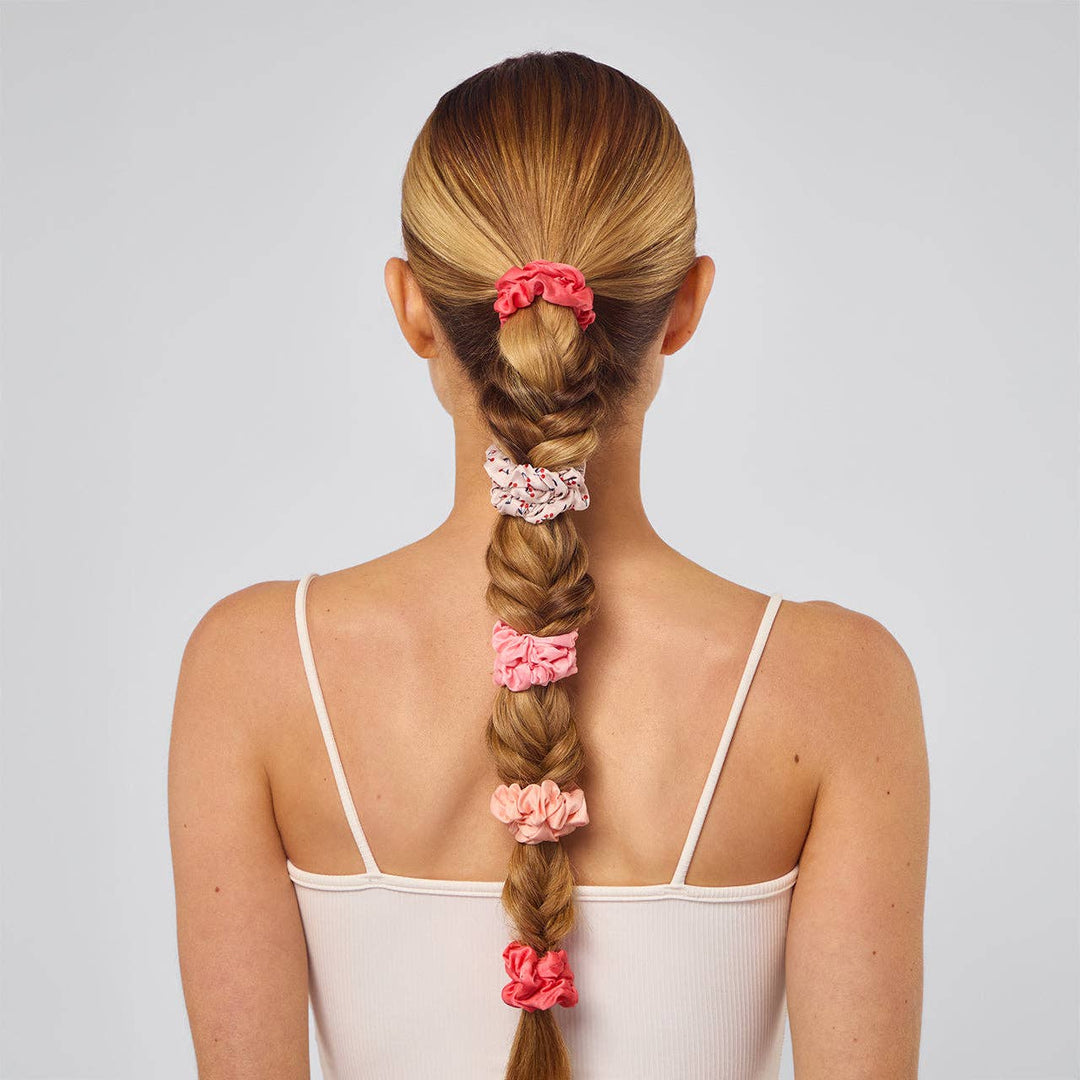 Satin Scrunchies 5pc - Cherry Blossom