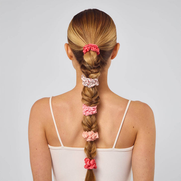 Satin Scrunchies 5pc - Cherry Blossom