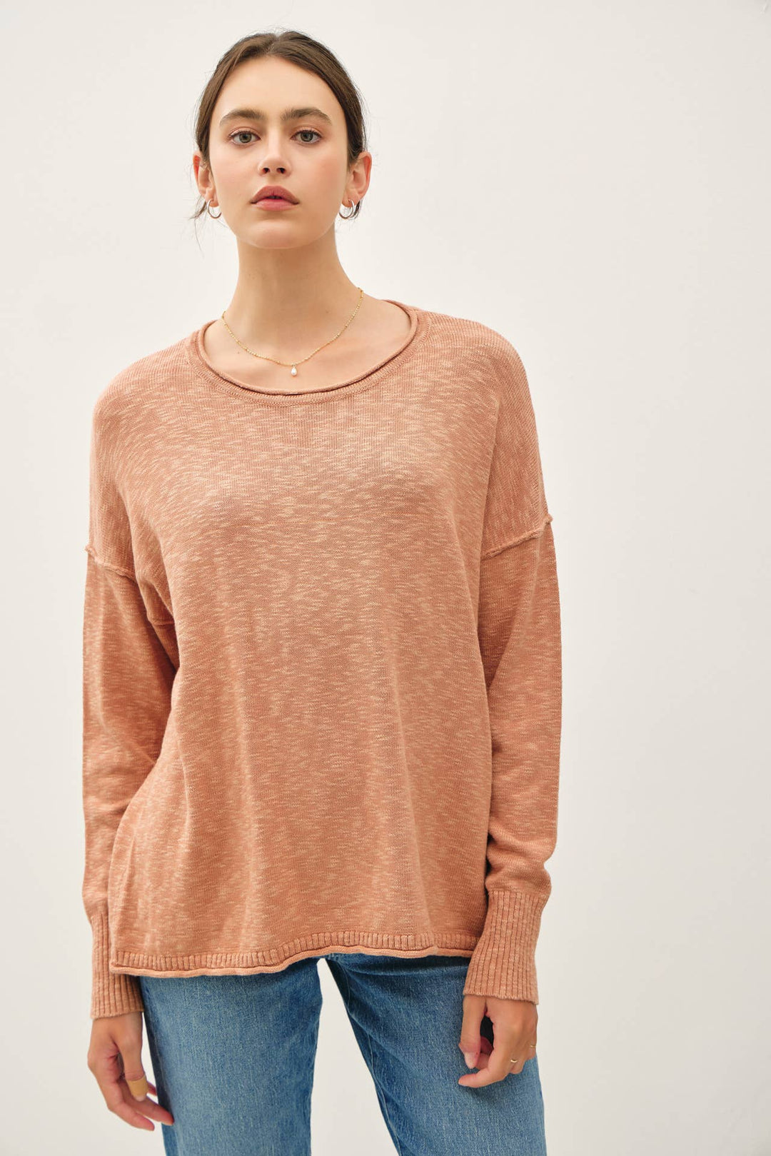 DROP SHOULDER SLUB PULLOVER SWEATER: Matcha / SM