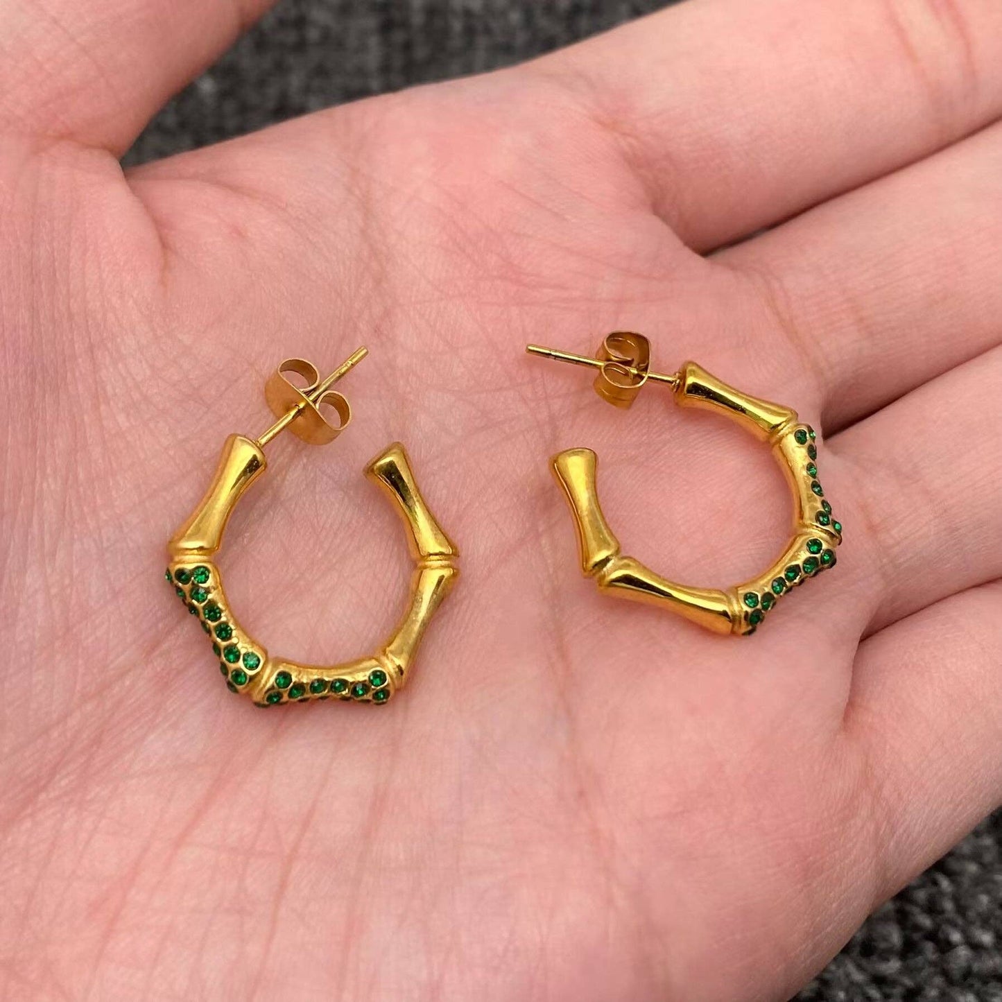 Green Bamboo Hoop Earrings
