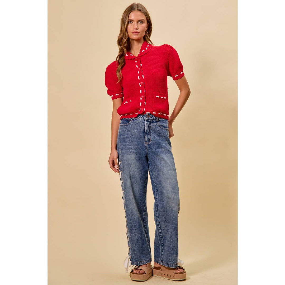 Mid Rise Straight Lace Up Jeans