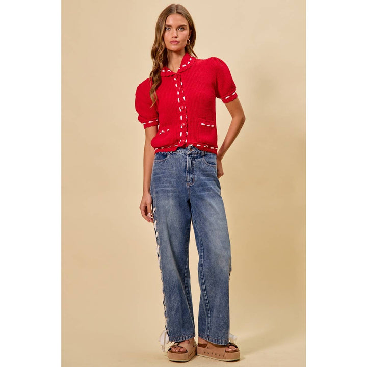 Mid Rise Straight Lace Up Jeans