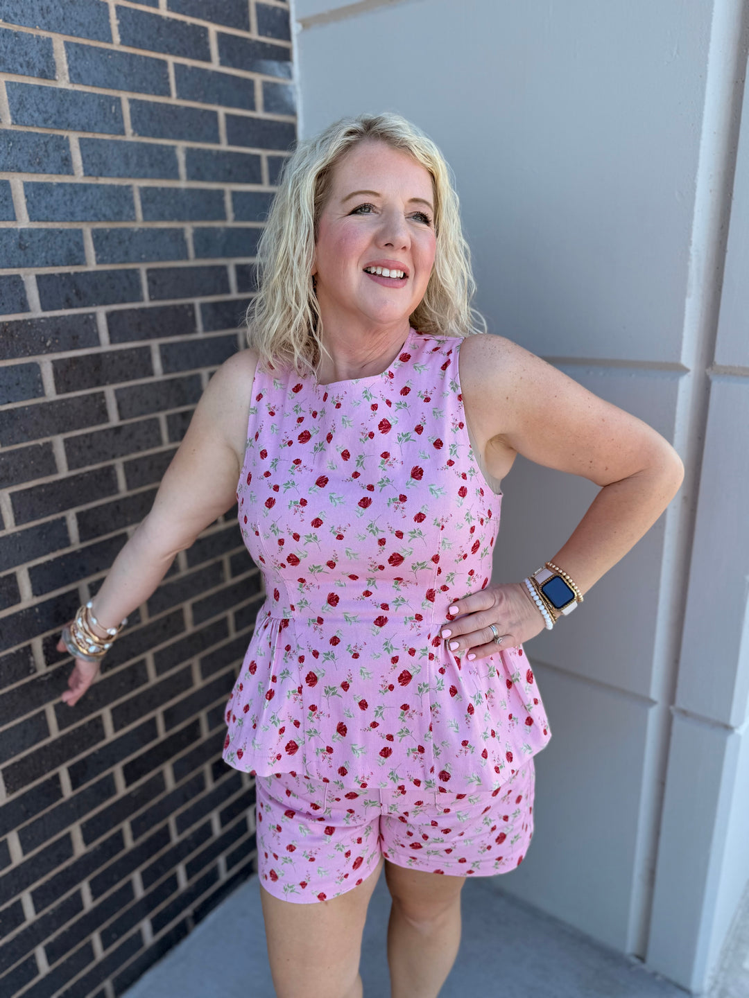 Pink Peony Peplum Blouse