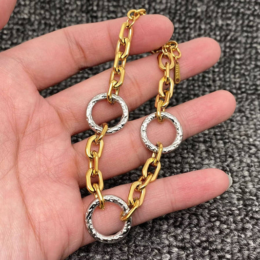 Two Tone Ring Linked 18K Gold Plated Bracelet