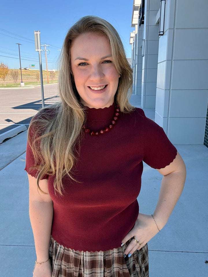 Wine Scalloped Trim Top