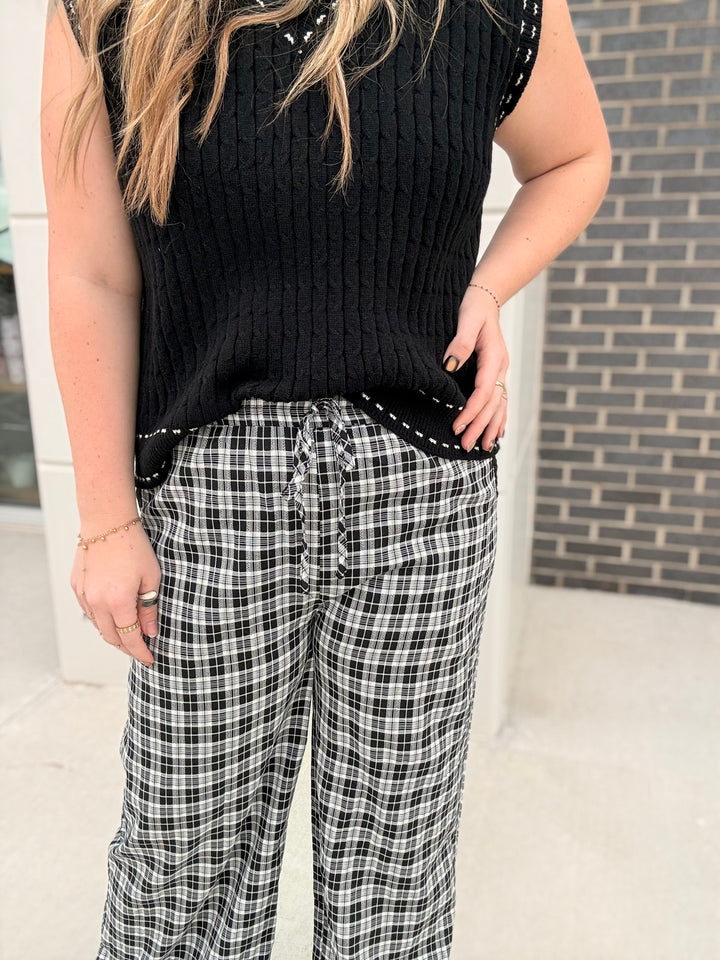Black Plaid Laced Down Pants