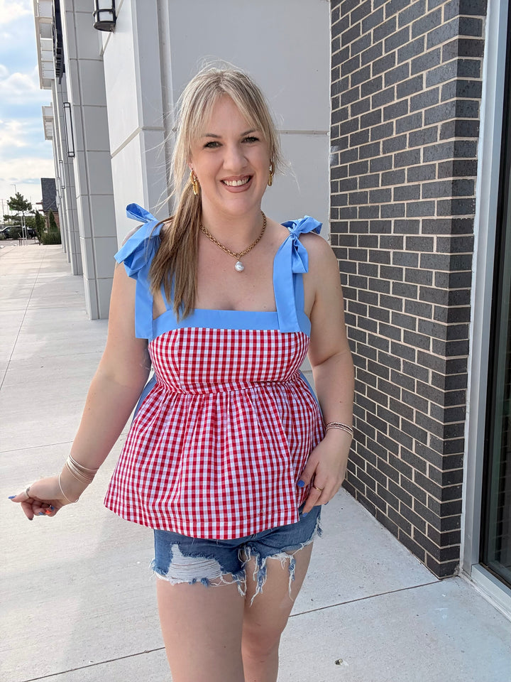Americana Gingham Tie Tank