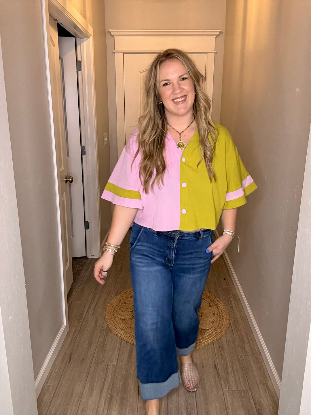 Split Kiwi Button Blouse