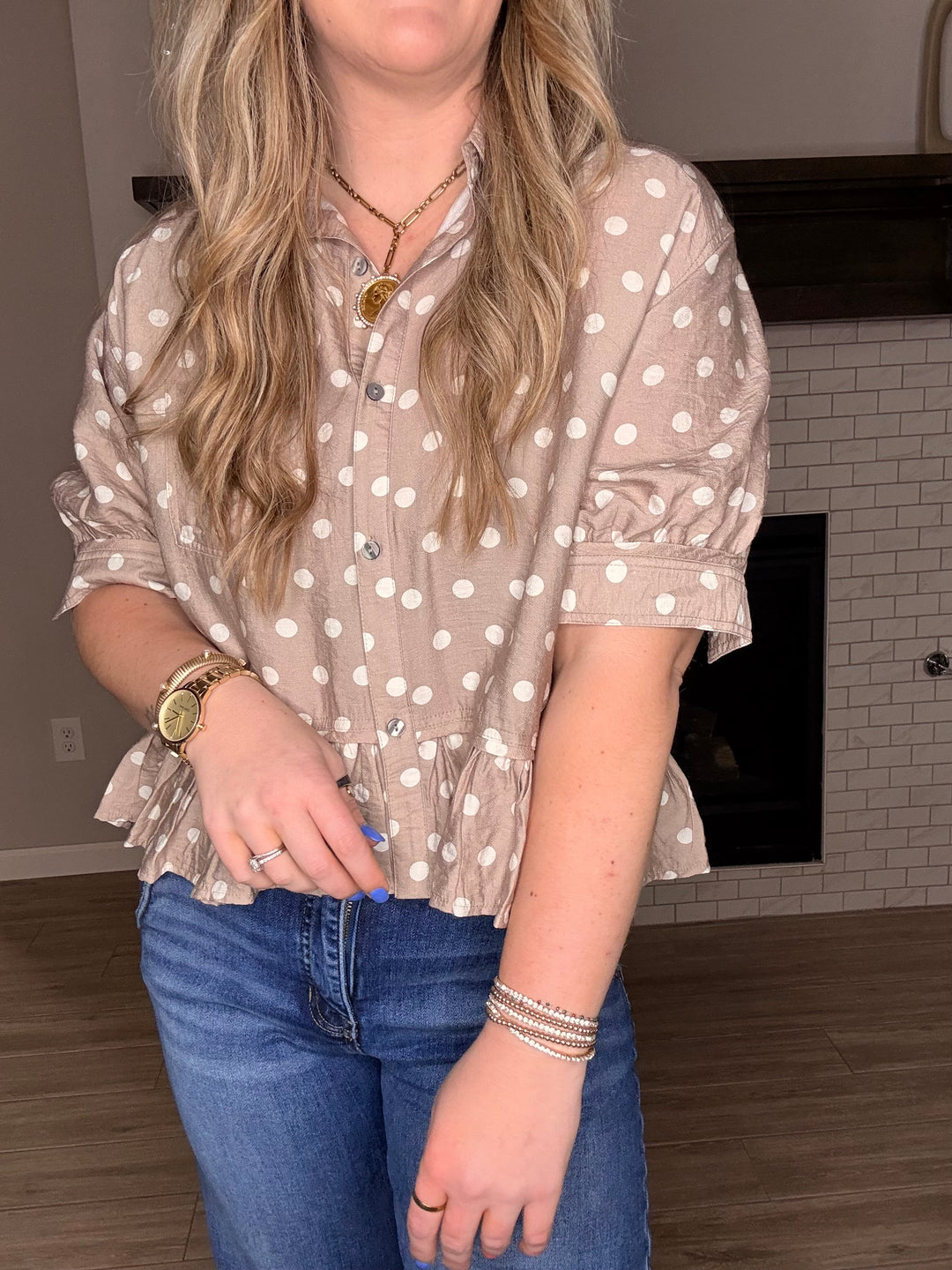 Sand Polka Dot Blouse