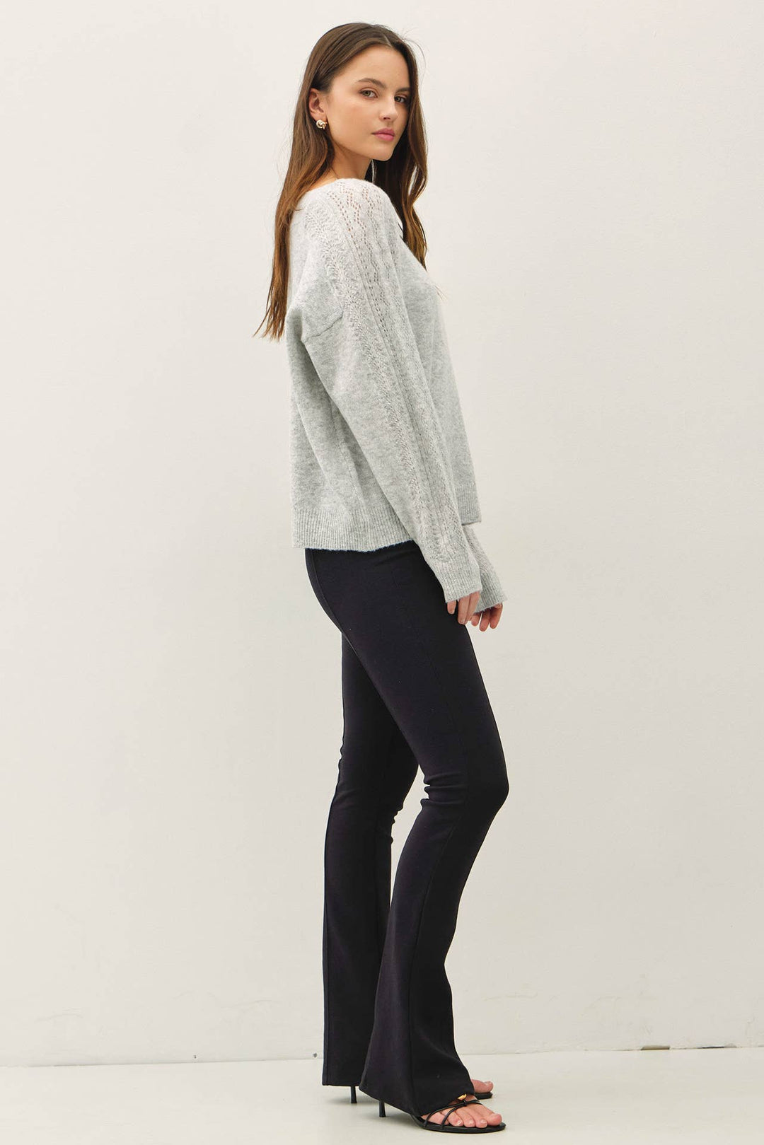 BOAT NECK CROCHET DETAIL SWEATER: LAVENDER / S