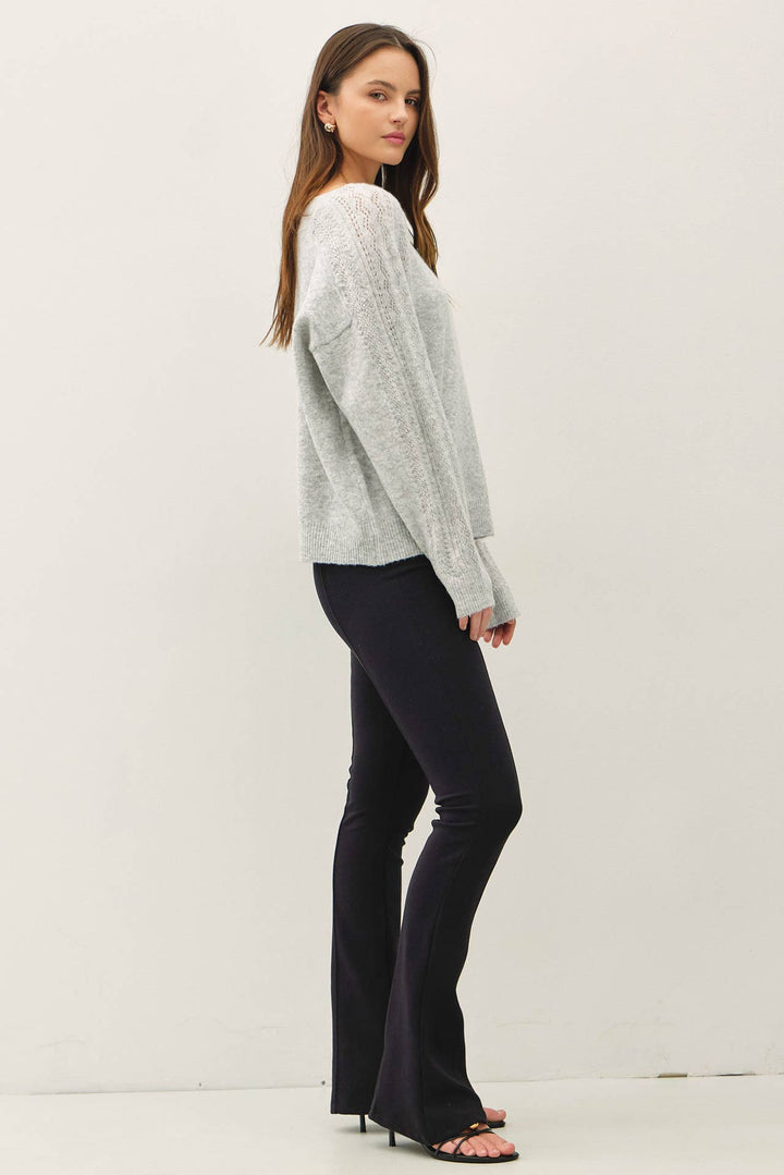 BOAT NECK CROCHET DETAIL SWEATER: LAVENDER / S