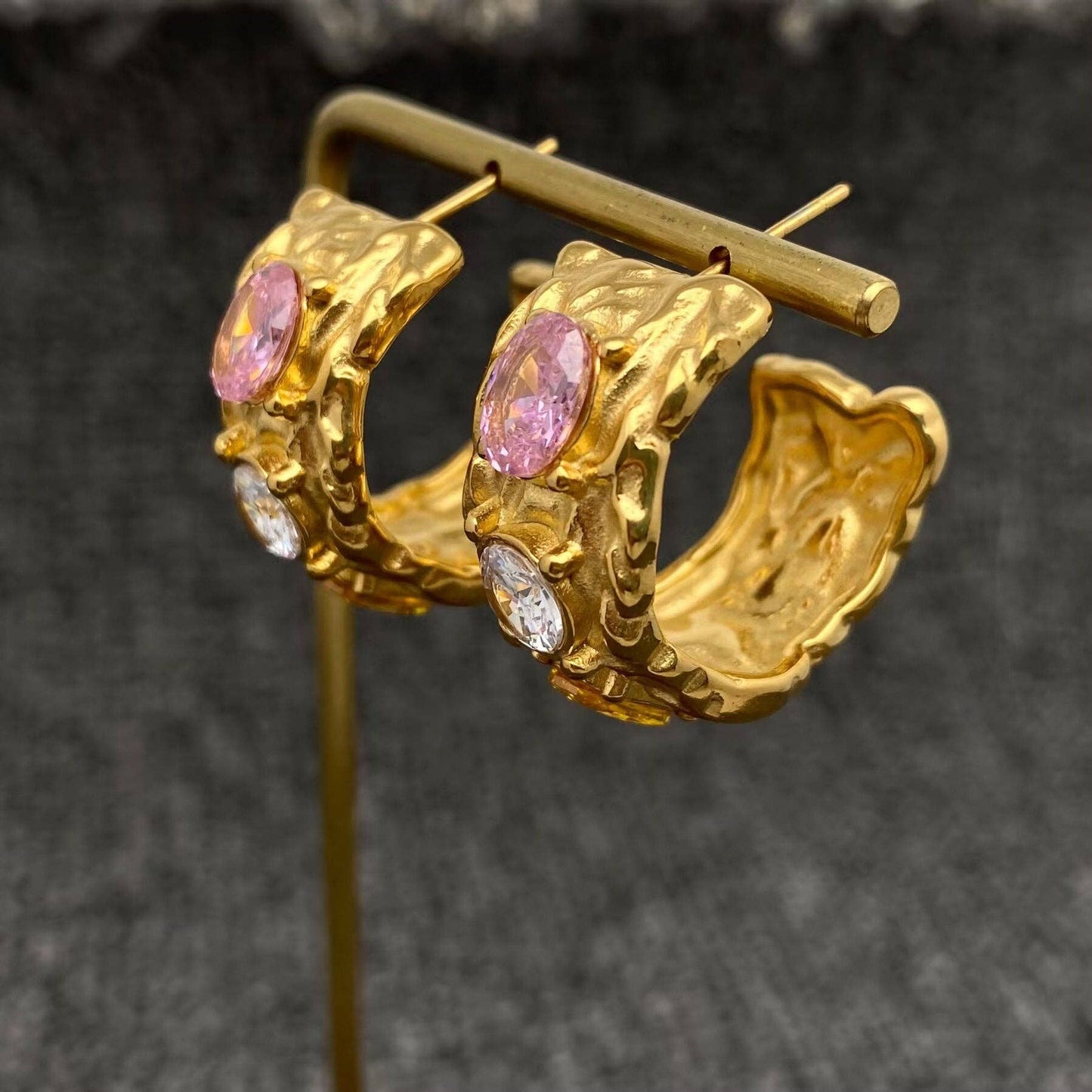 Jewel Hammered Hoop Earrings