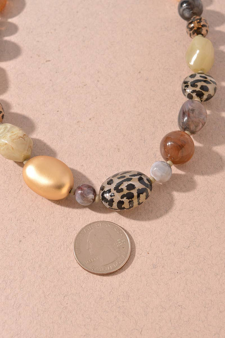 Leopard Print &amp; Mixed Beaded Necklace