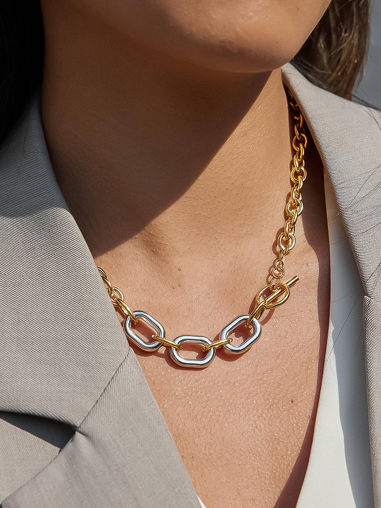 Lurette 18K Gold Non-Tarnish Two Tone Chain Necklace