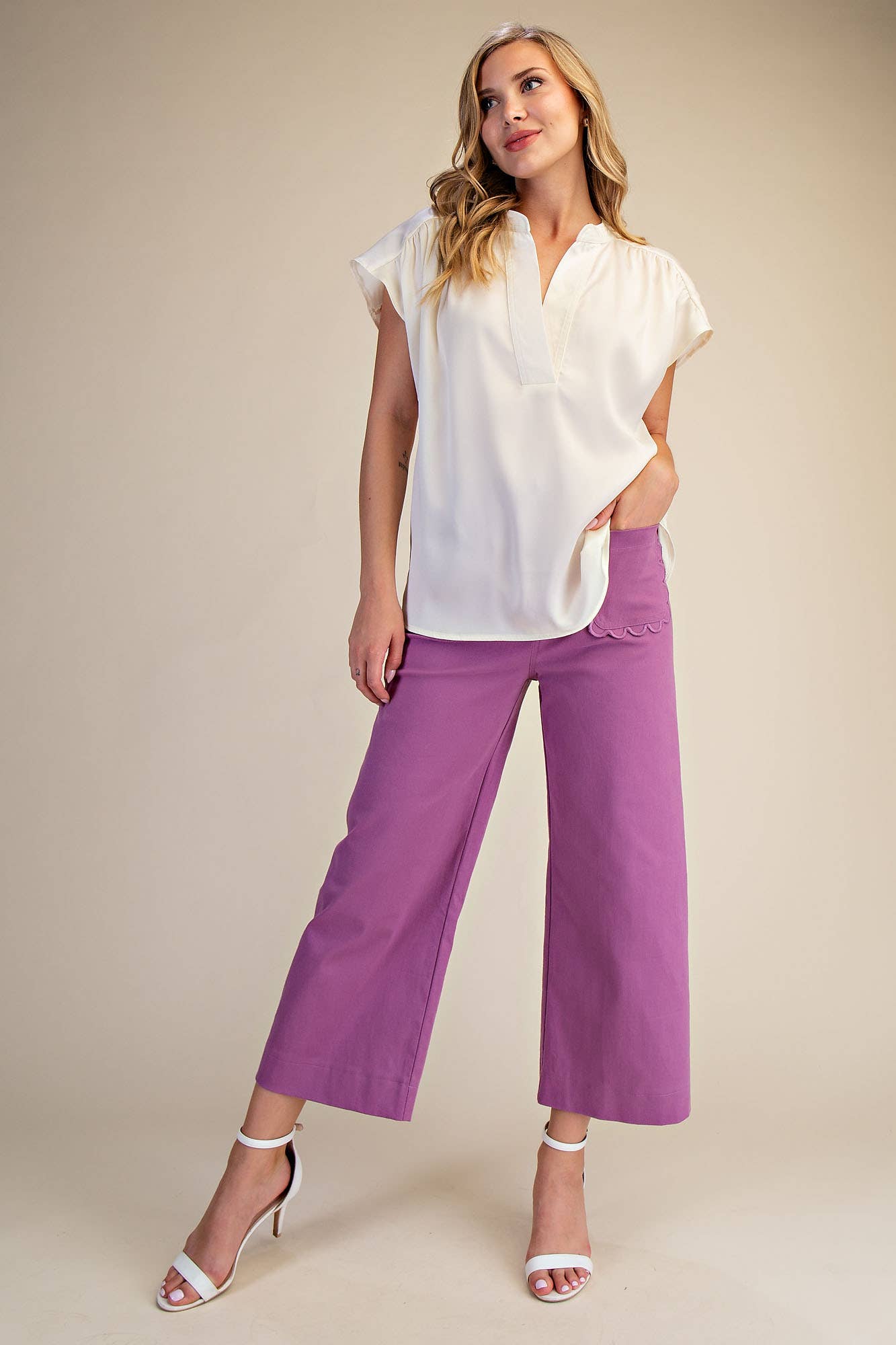 Cream Cap Sleeve Top