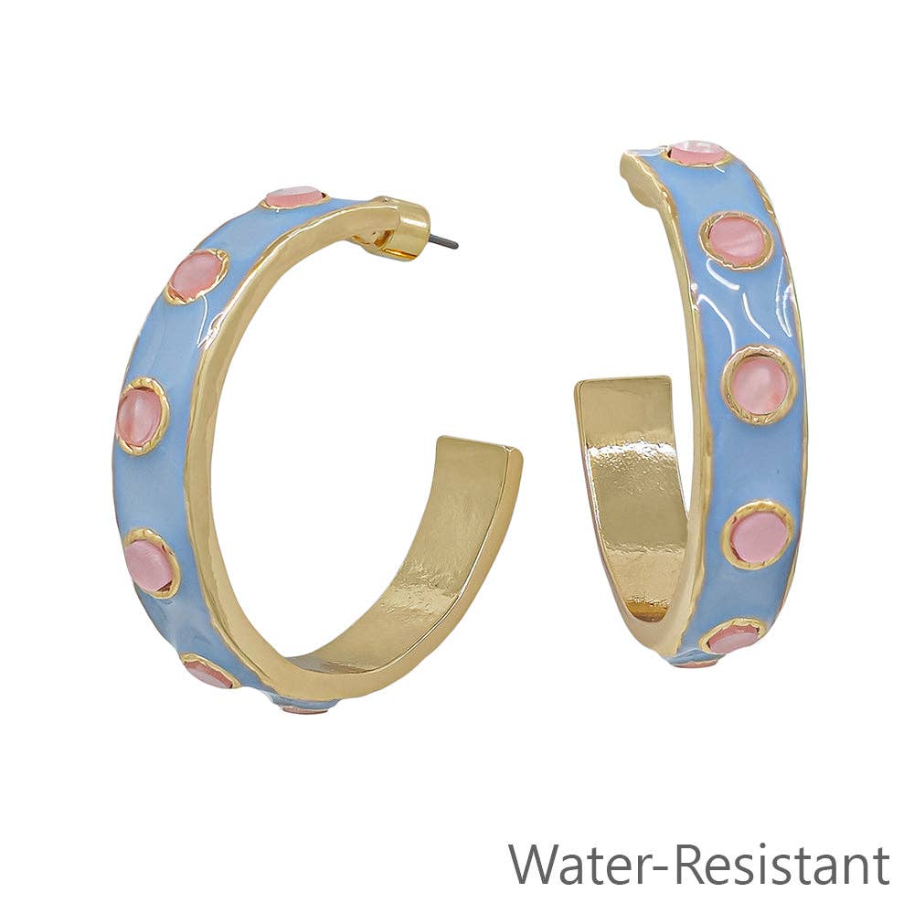 WR Light Blue with Blush Pink Accents Hoop Earring
