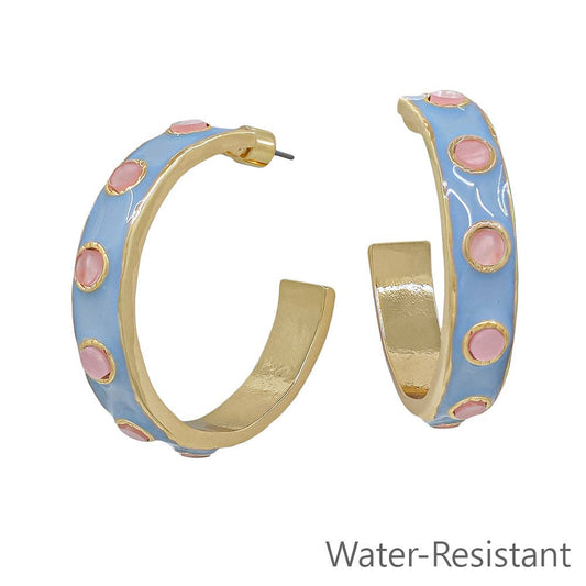 WR Light Blue with Blush Pink Accents Hoop Earring