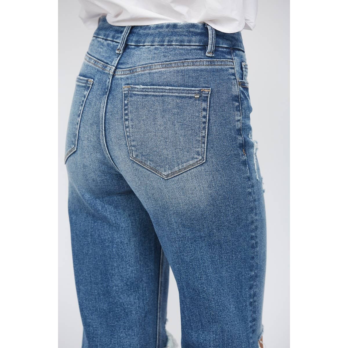 High Waist Distressed Knee Flare Mica Jeans