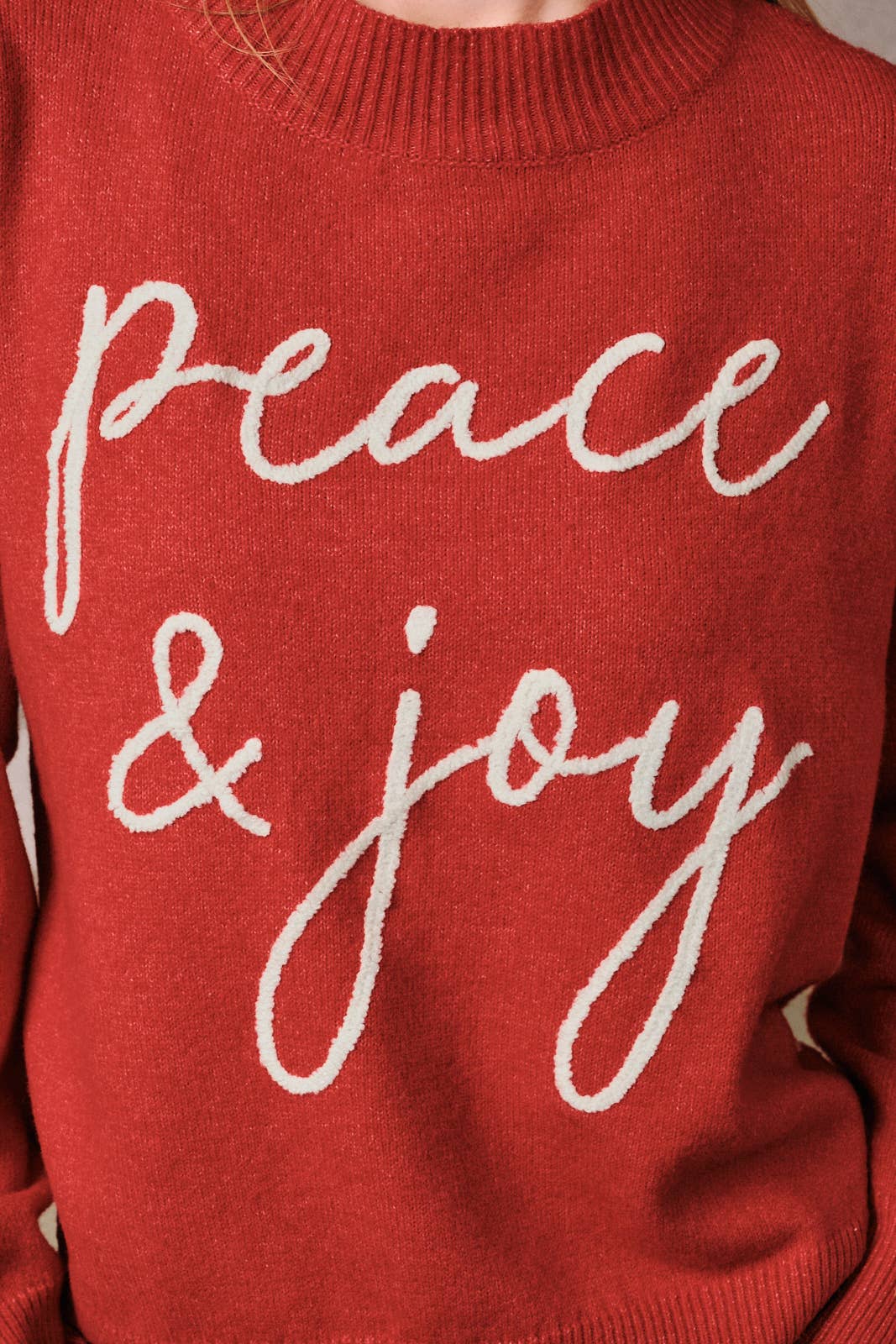 Mock Neck Long Sleeve Peace &amp; Joy Novelty Knit Sweater: Blue / M