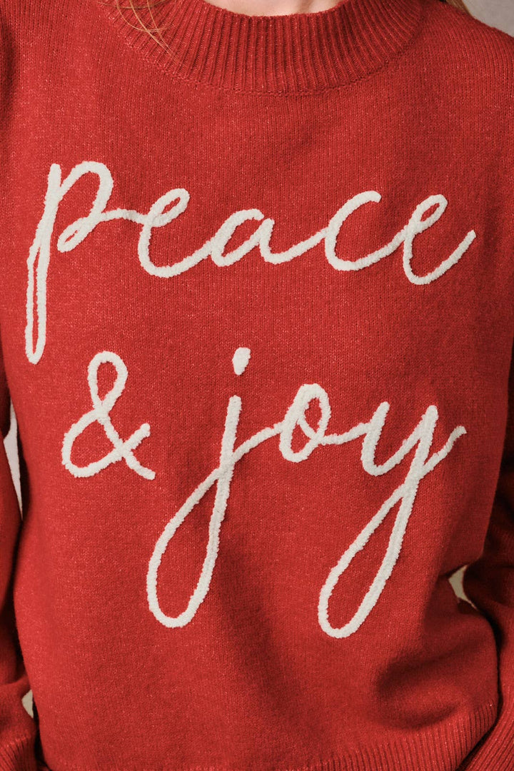 Mock Neck Long Sleeve Peace &amp; Joy Novelty Knit Sweater: Blue / M
