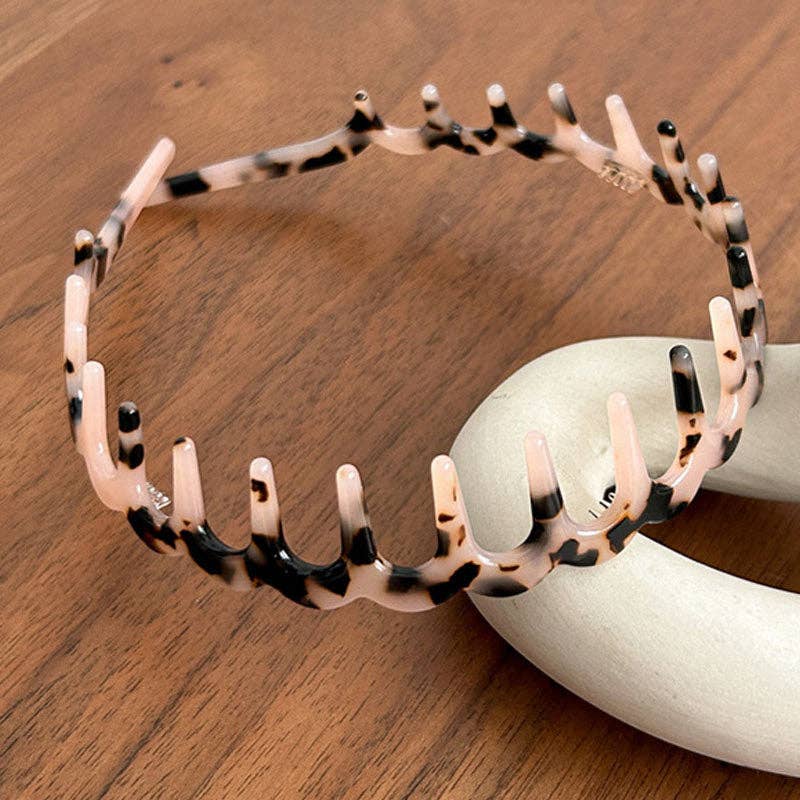 Vintage Leopard Weave Toothed Acetate Headband MK2SPM6W6HBD06: Coffee Blue